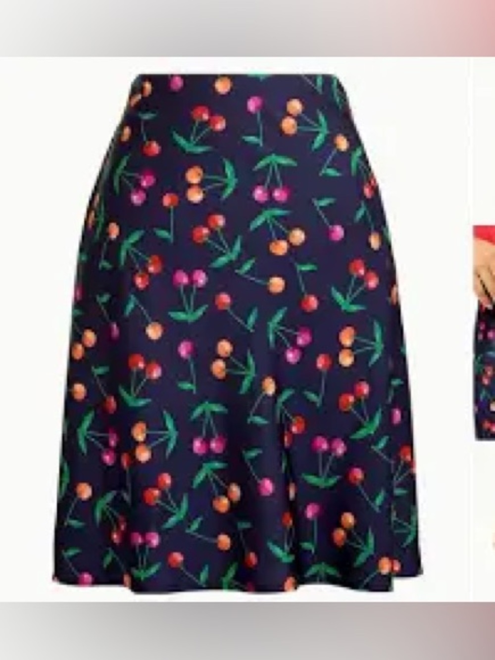J. Crew Navy A-Line Skirt with Pink and Orange Cherry Print - Picture 6 of 6